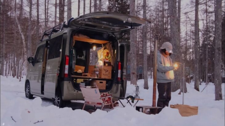 -5℃の雪の中、はじめての車中泊。軽自動車だけでソロキャンプ|First snow car camping