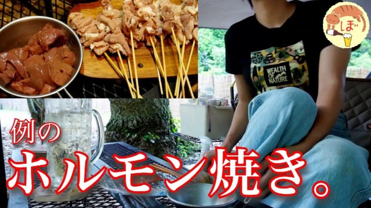 【西成やまき風　ホルモン焼き】ぼっち女のソロキャンプ　Skewered pork offal[Japanese style izakaya at camp]