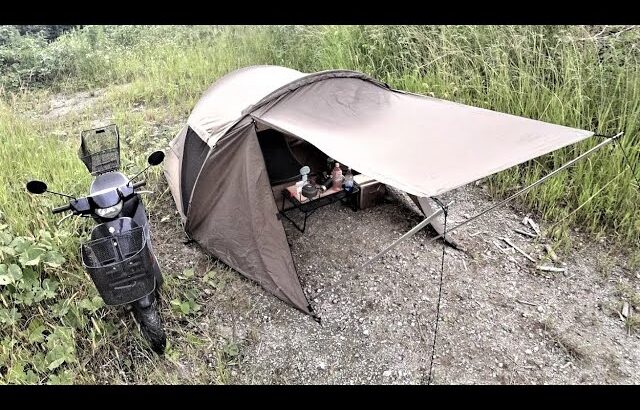 久しぶりの野営地で酷暑に原付ソロキャンプ【カブトテント】