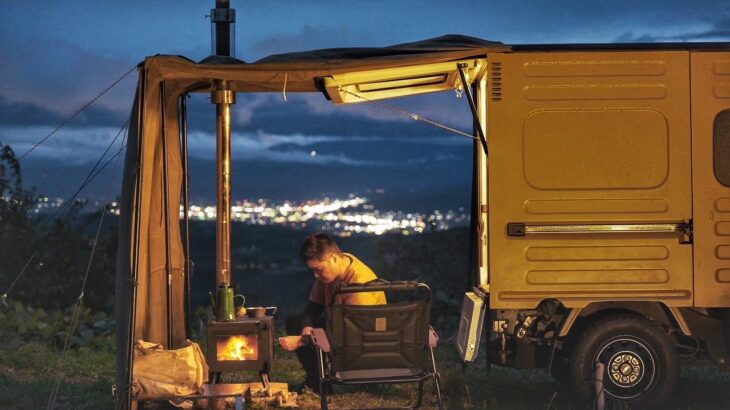 雨上がりの心奪われる夜景ソロキャンプ。 寒い夜は薪ストーブで癒される。 Relaxing nature ASMR Mt.SUMI AURA