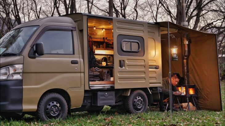 【車中泊キャンプ】冷え込む冬のソロキャンプ。隠れ家のような軽トラック。 Relaxing nature ASMR