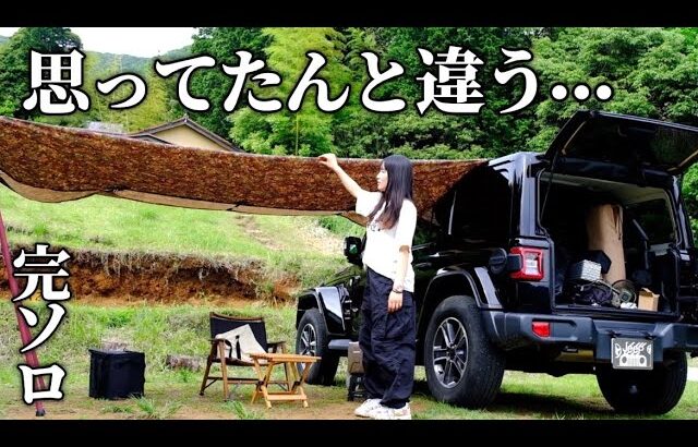 【女ひとり完ソロ】カーサイドタープに初めて挑戦した結果…【車中泊】