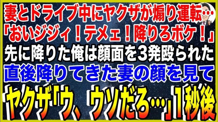 【スカッと】妻とドライブ中にヤクザが煽り運転「おいジジィ!テメェ!降りろボケ!」先に降りた俺は顔面を3発殴られた。直後降りてきた妻の顔を見てヤクザ「ウ、ウソだ