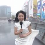 【放送事故】新人女子アナウンサーがスカートで台風中継をしてしまった結果…
