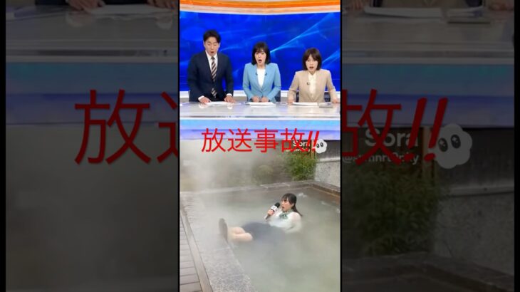 【放送事故】柴犬のしばをが横を通り過ぎるだけで新人女子アナウンサー温泉へダイブ！お姉さんまだ何もしてないよ?。#ハプニング